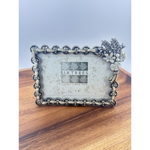 Sixtrees London Cream‎ Enamel Rhinestone Pewter Picture Photo Frame 3.5" x 5" - Picture 1 of 12